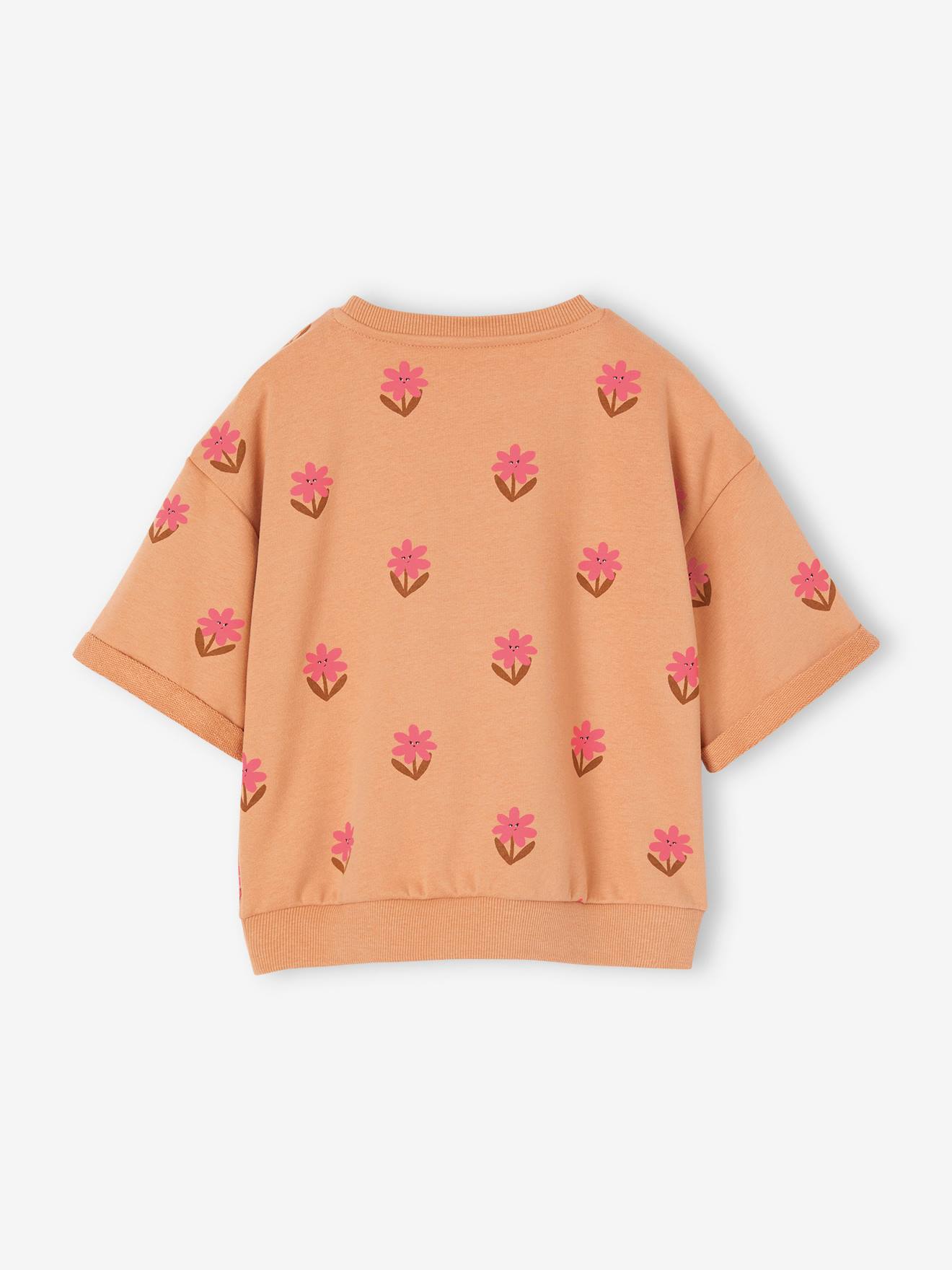 Sweat fleurs pop manches courtes filles pêche