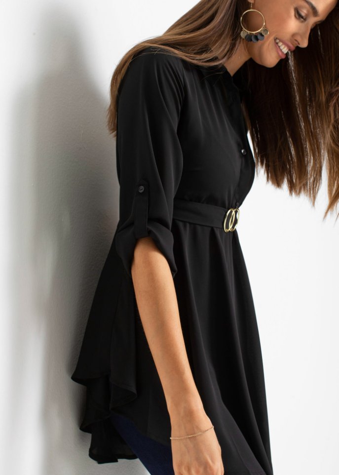 Longbluse mit Gürtel mit recyceltem Polyester