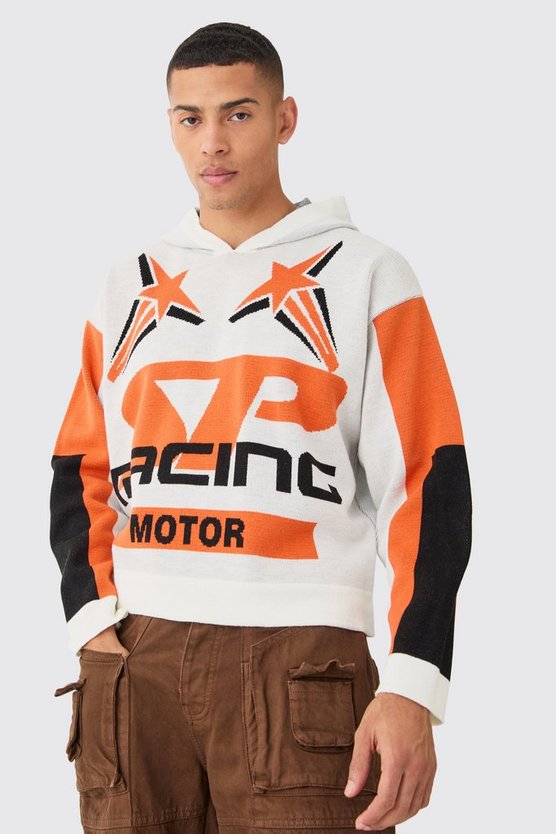 Kastiger Hoodie mit Moto-Print