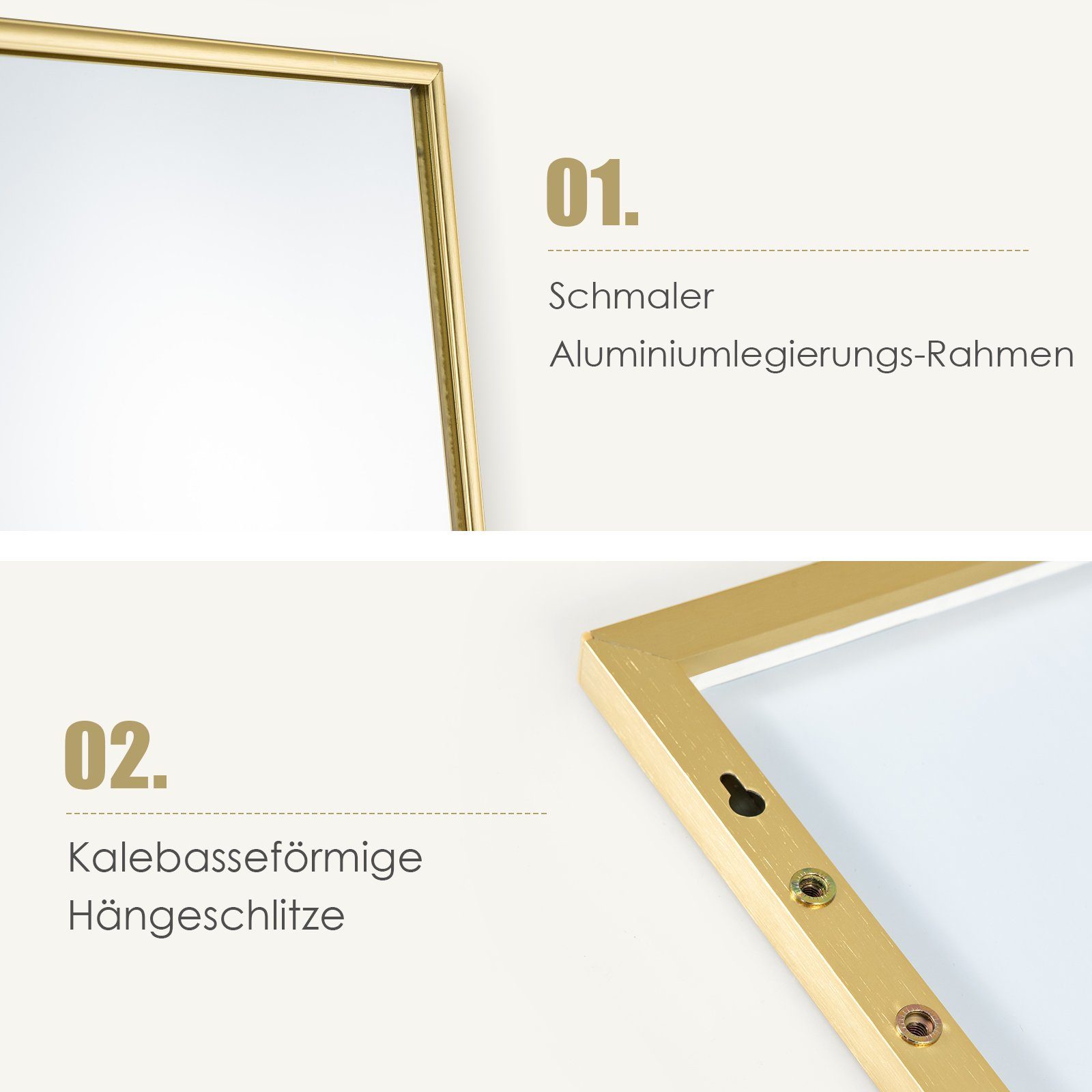 COSTWAY Wandspiegel, Ganzkörper, 37x120cm, höhenverstellbare Hängehaken, Alu