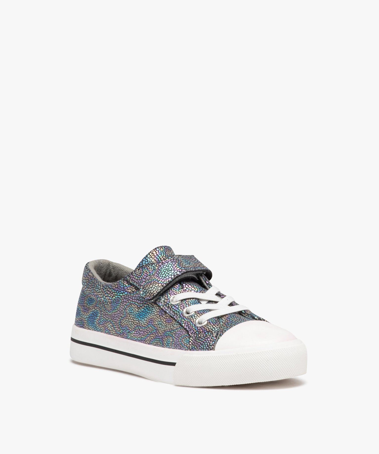 Baskets fille en toile irisée à scratch et à lacets élas... multicolore | GEMO