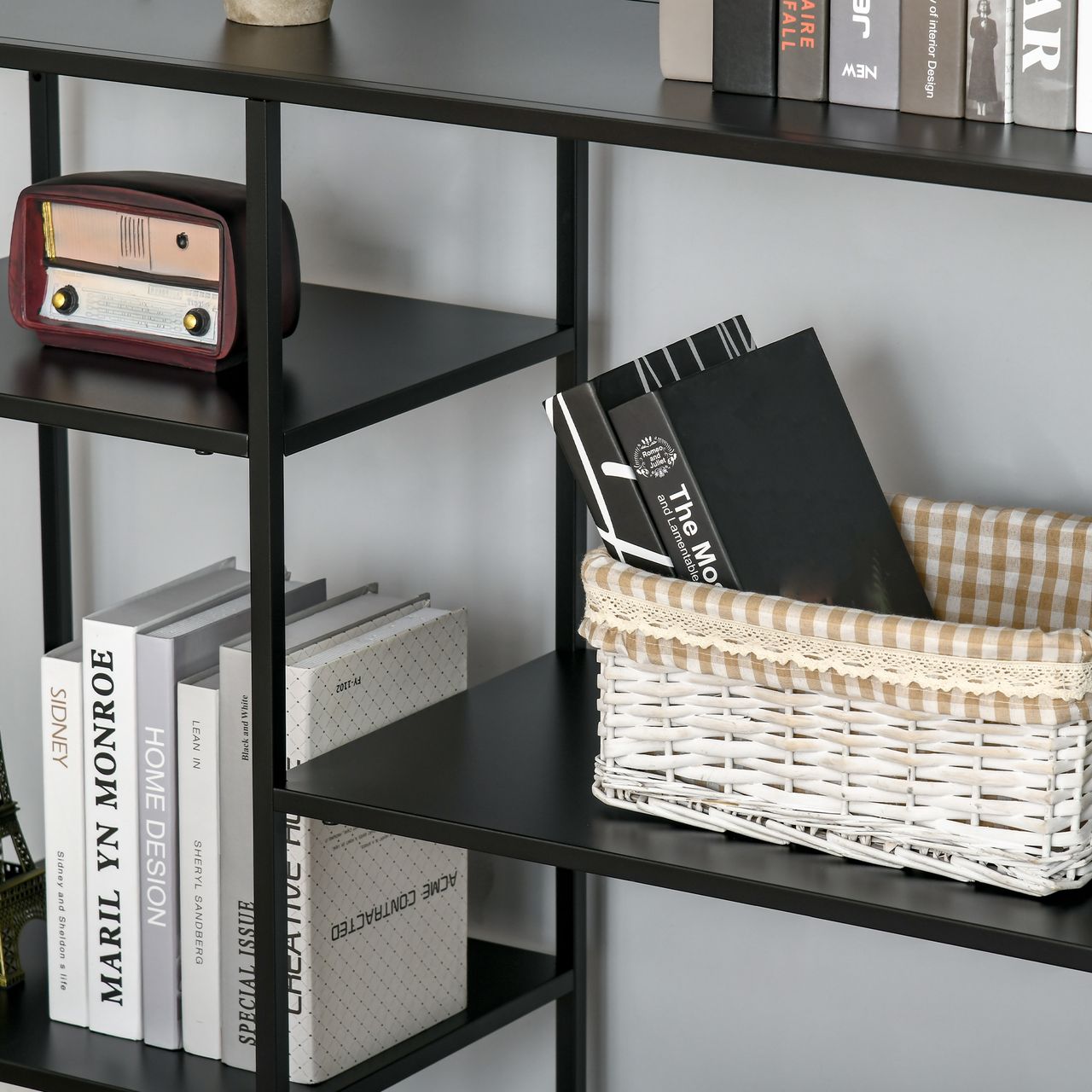 HOMCOM Standregal Bücherregal Lagerregal Aktenregal mit 5 offenen Fächern Küchenregal Metall Schwarz 120 x 35 x 87,5 cm