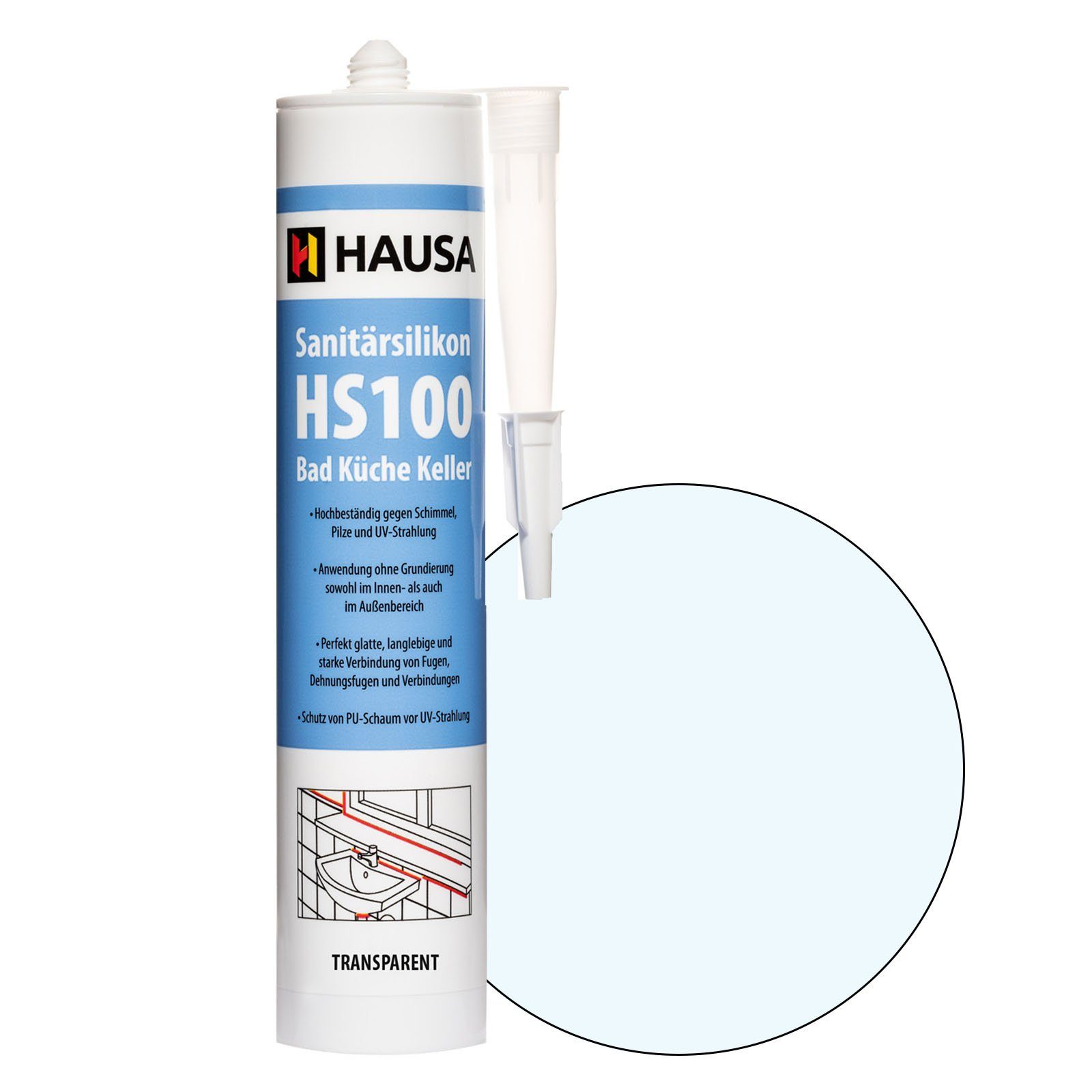 Hausa Silikon schimmelresistent, Sanitär Silikon HS100, Kartusche 310 ml, (Dichtmasse Fuge, 1-tlg., Verfugen Bad Dusche Küche acetatvernetzend), antischimmel Sanitär Silikon zum Abdichten