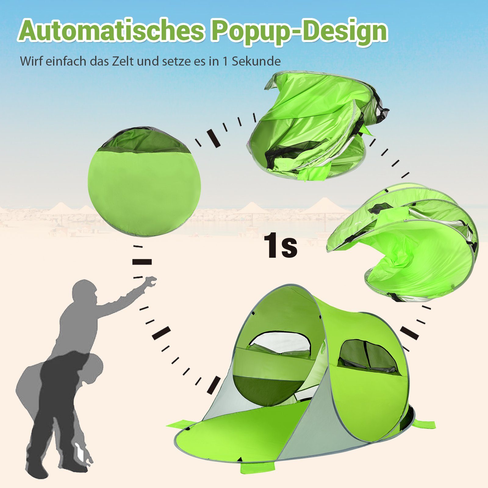 COSTWAY Strandmuschel Pop Up Strandzelt, Personen: 4, mit Tragetasche, Sandtaschen