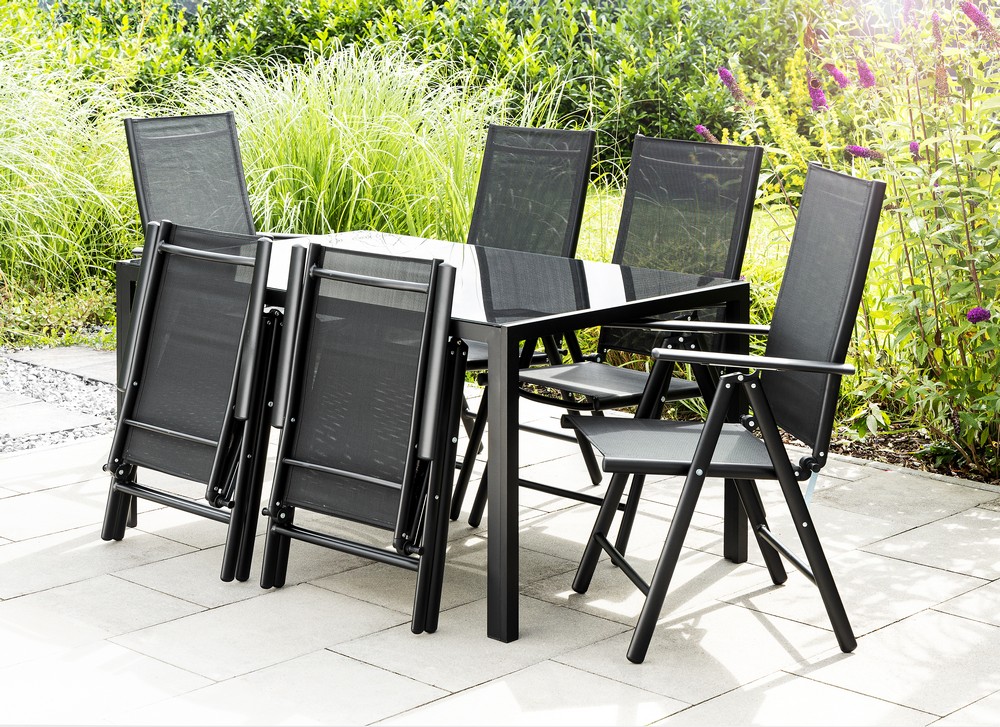 HC Garten & Freizeit Glastischset Aluminium-Sitzgruppe 7tlg. - Anthrazit