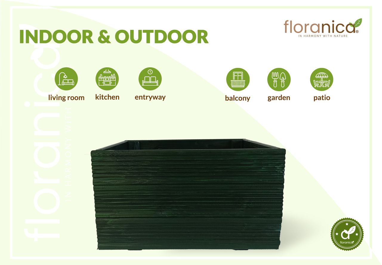Pemicont Floranica Blumentopf aus Holz Kasten 50cm x 335cm x 285cm Grün Imprägnierte Lärche Schutzhülle für Kräuter Blumen Haus- und Gartendekoration Innen- und Außeneinsatz EU-Produkt