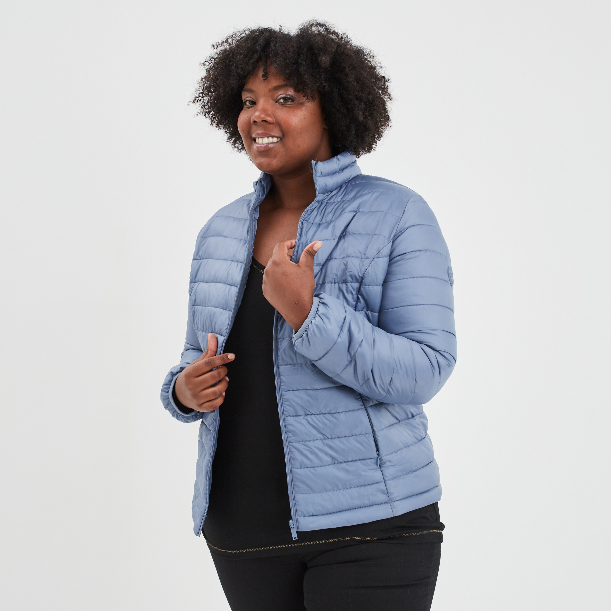 Doudoune ajustée manches longues bleu gris femme grande taille | La Halle
