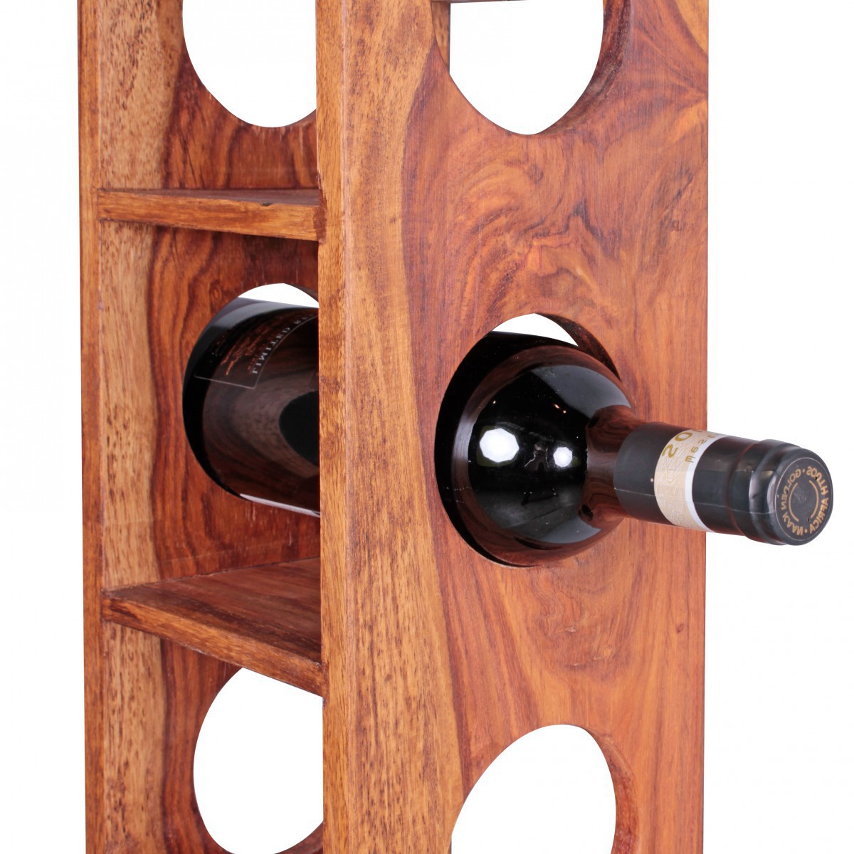 Wohnling Weinregal Massiv-Holz Sheesham Flaschen-Regal Wandmontage für 5 Flaschen Holzregal modern mit Ablage 70 cm