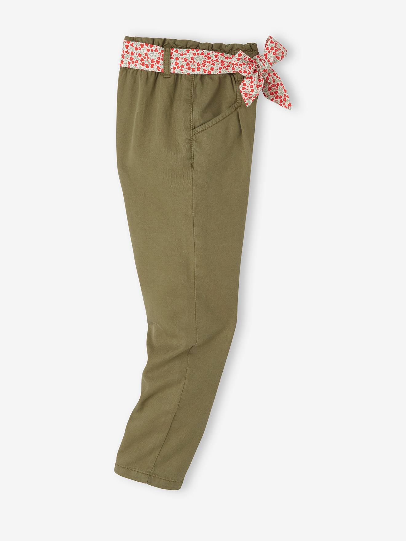 Pantalon paperbag fille avec ceinture foulard imprimée blush