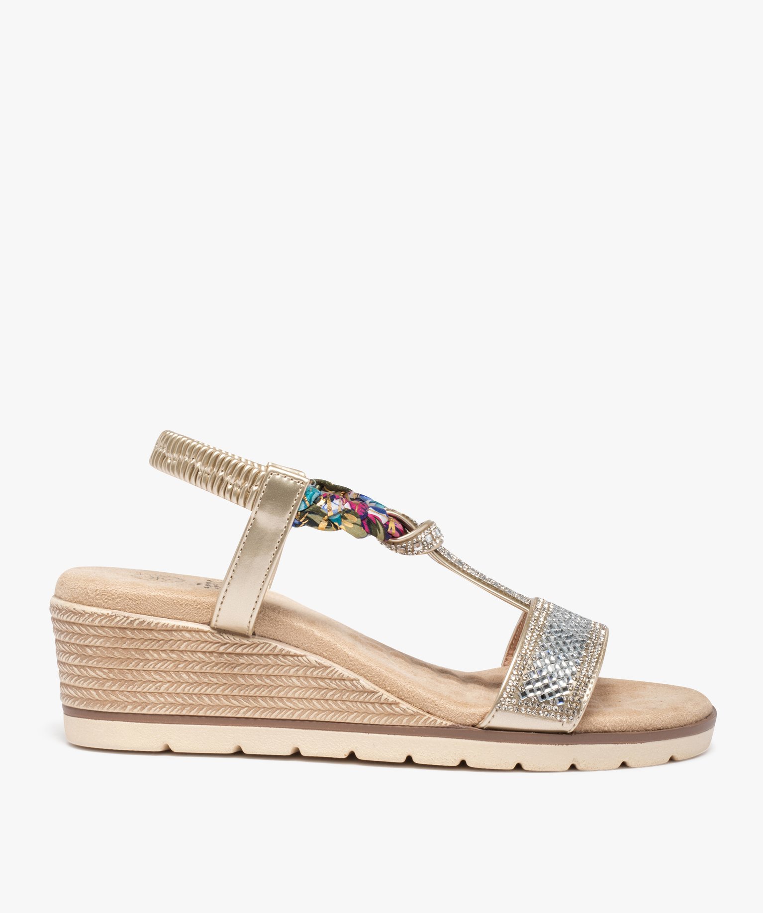 Sandales femme compensées à strass argent | GEMO