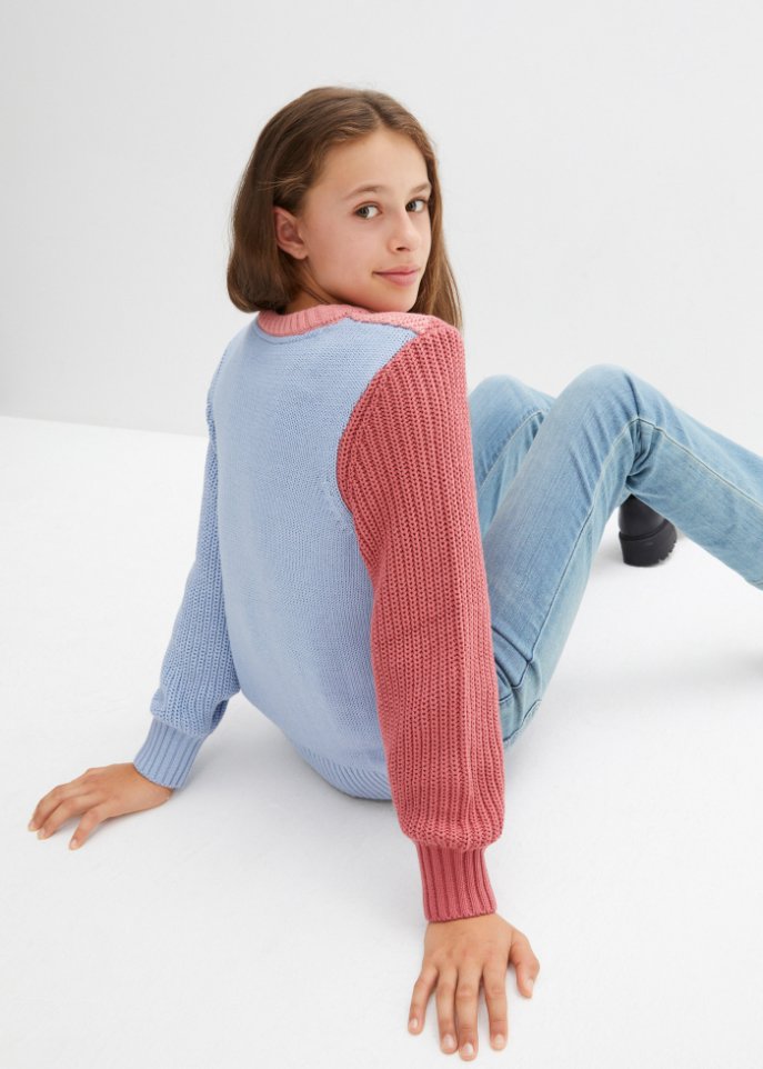 Mädchen Strickpullover mit Colourblocking