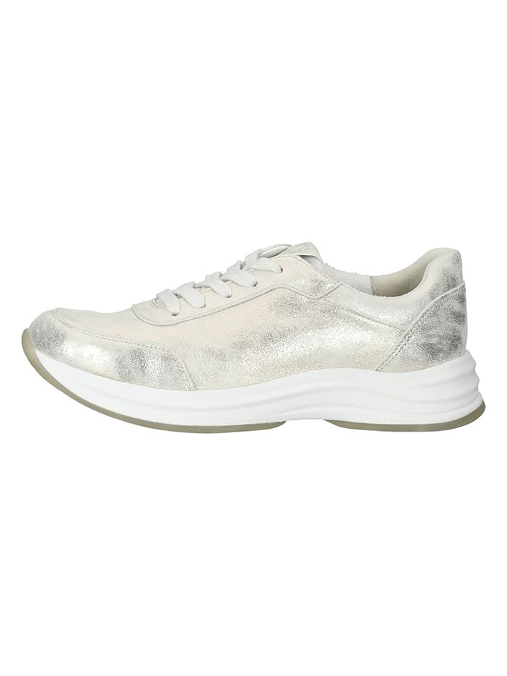 Paul Green Leder-Sneakers in Silber/ Creme günstig kaufen