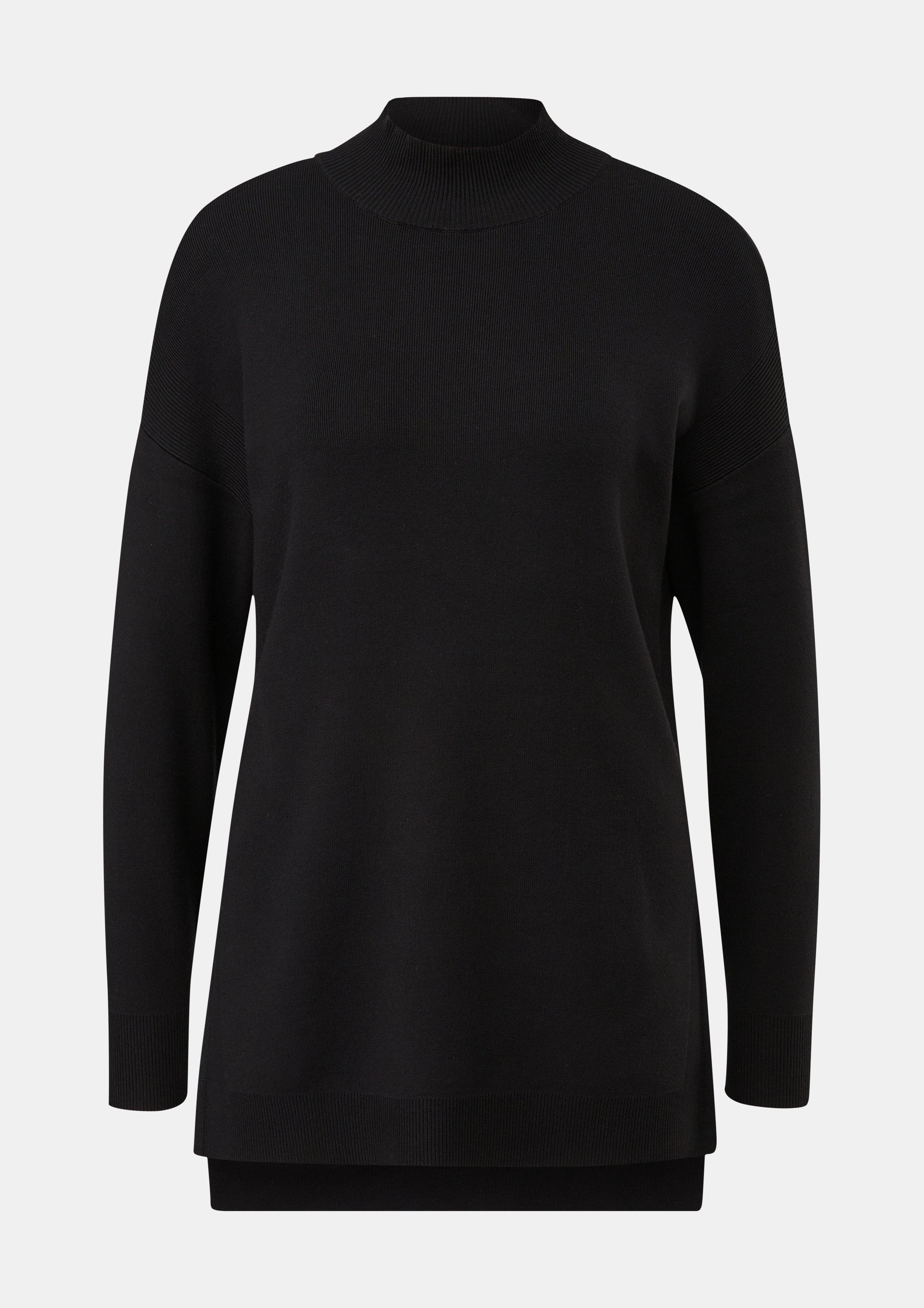 Langer Strickpullover mit Turtleneck - schwarz