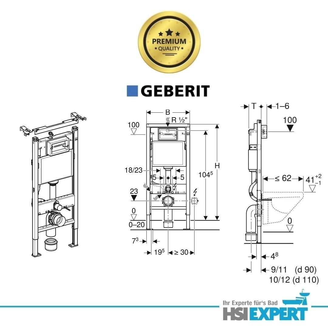 GEBERIT Vorwandelement WC Geberit Vorwandelement + Ference WC + Drückerplatte + WC-Sitz, Komplettset, Mit LotusClean Beschichtung