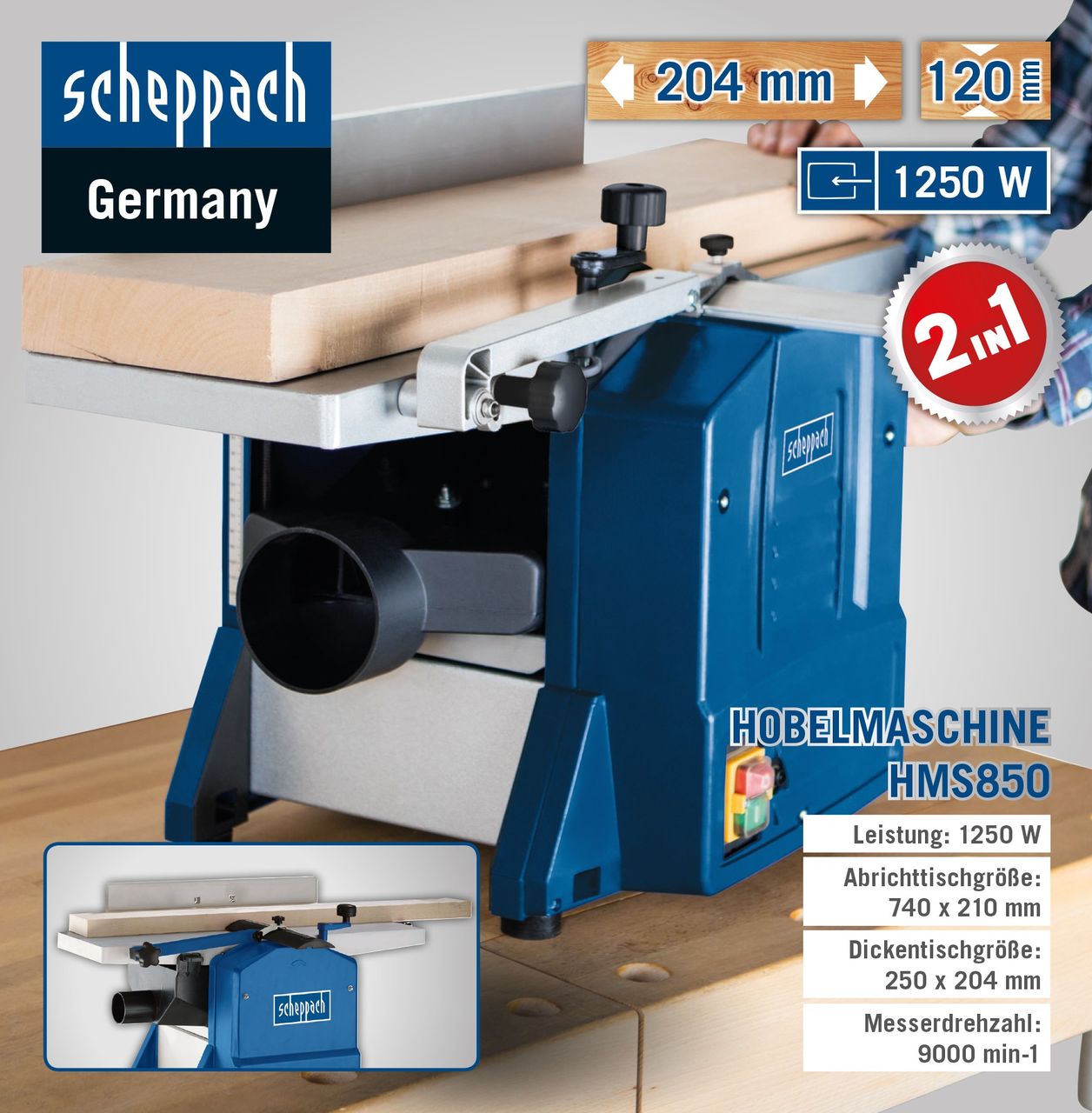 Scheppach Abricht- und Dickenhobelmaschine HMS850