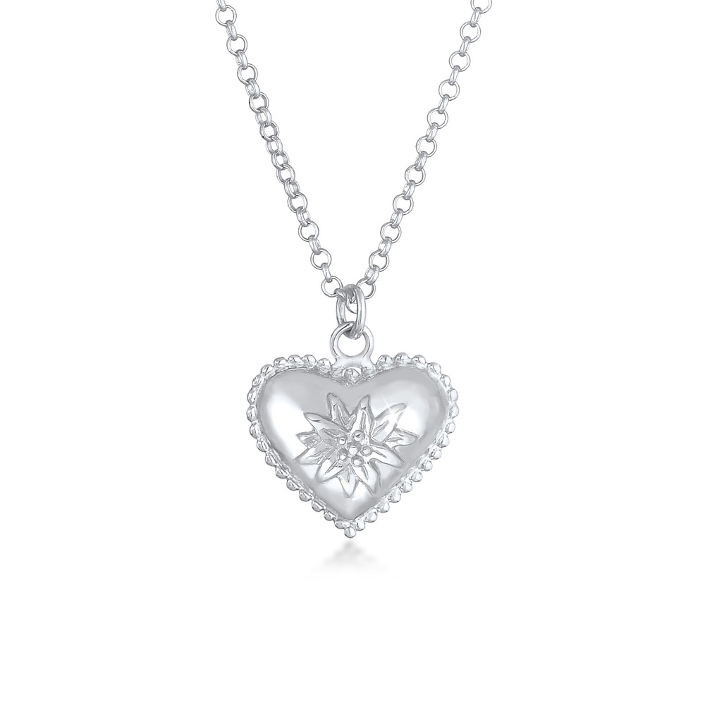 Elli Elli Collier Pendentif cœur pour femme Edelweiss Dirndl Look en argent sterling 9 Bijoux