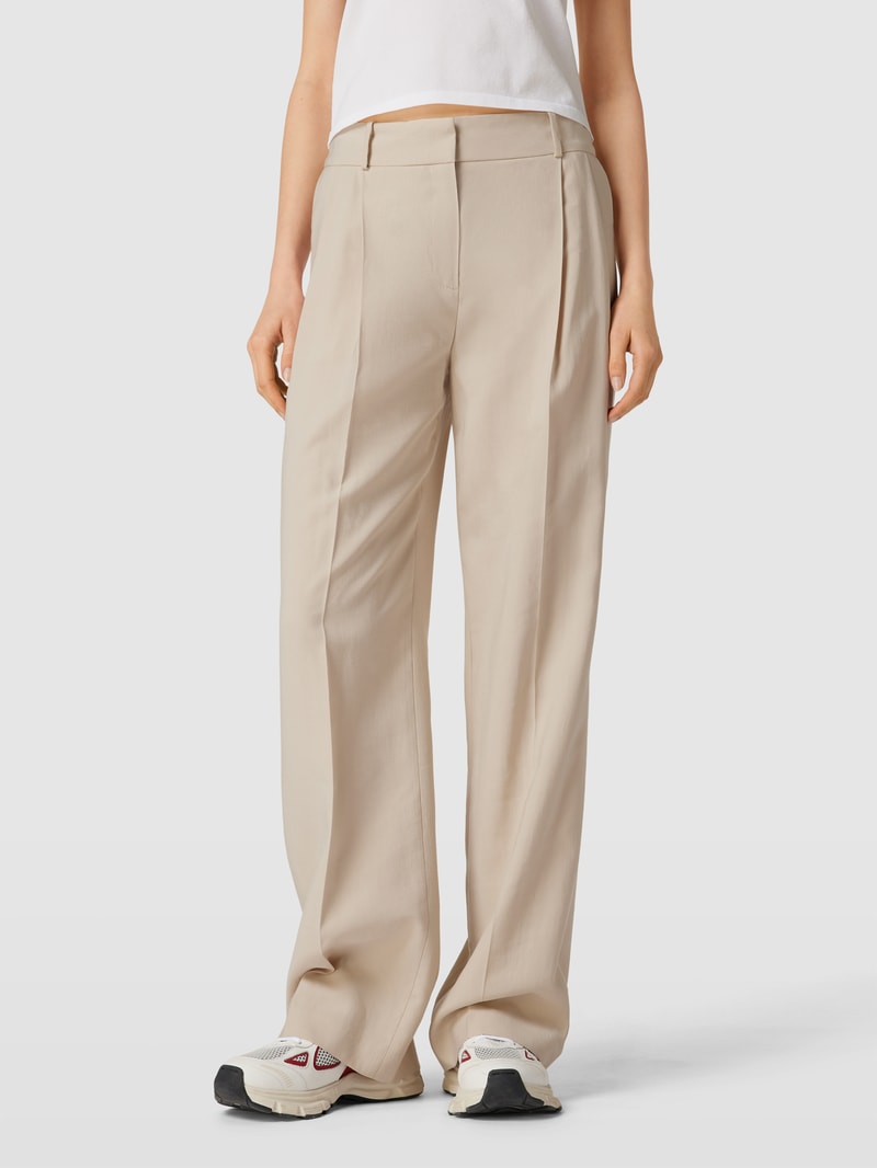 Bundfaltenhose mit Haken- und Reißverschluss in beige