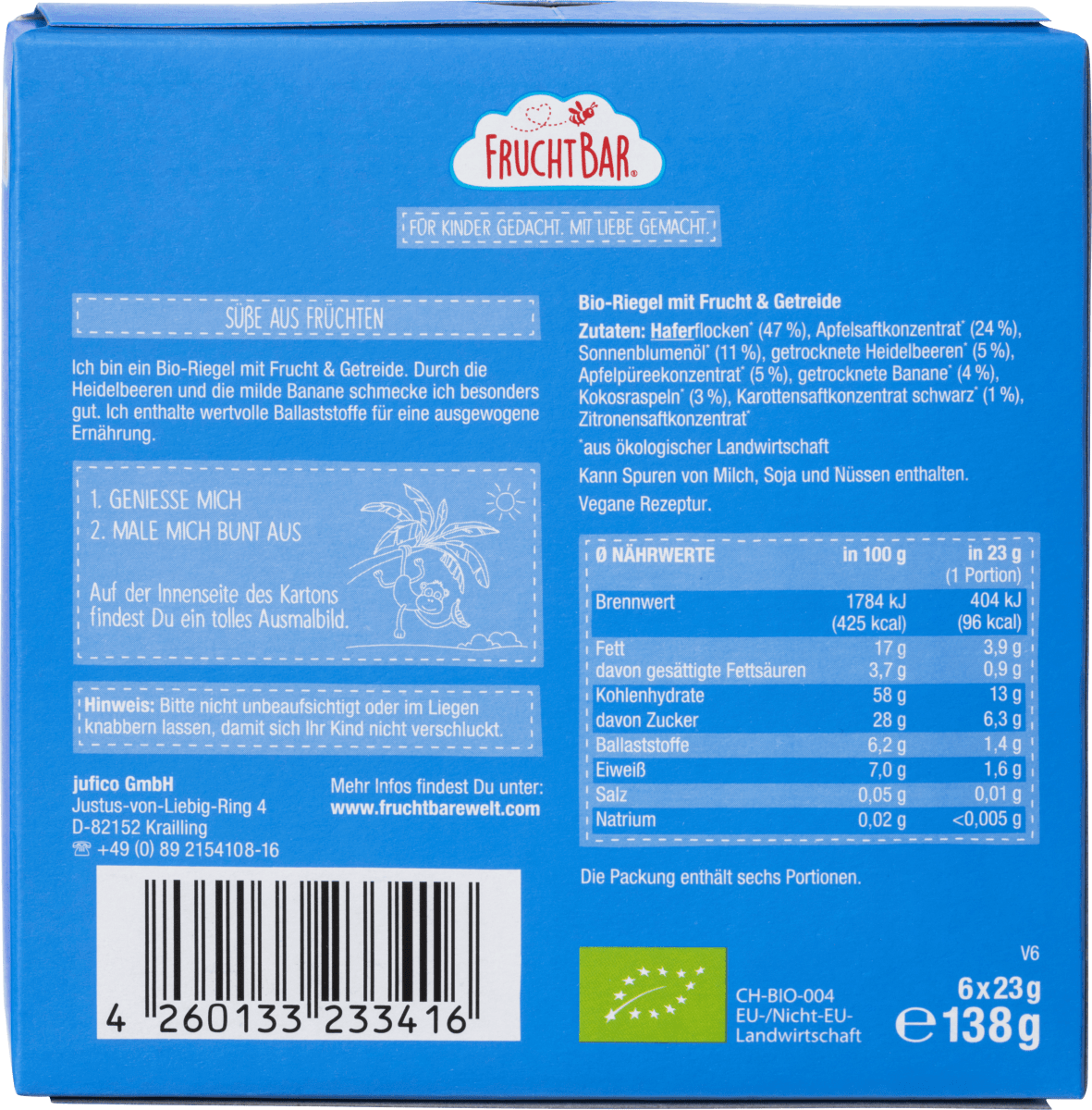Fruchtriegel Heidelbeere Banane Hafer ab 12 Monaten (6x23 g), 138 g