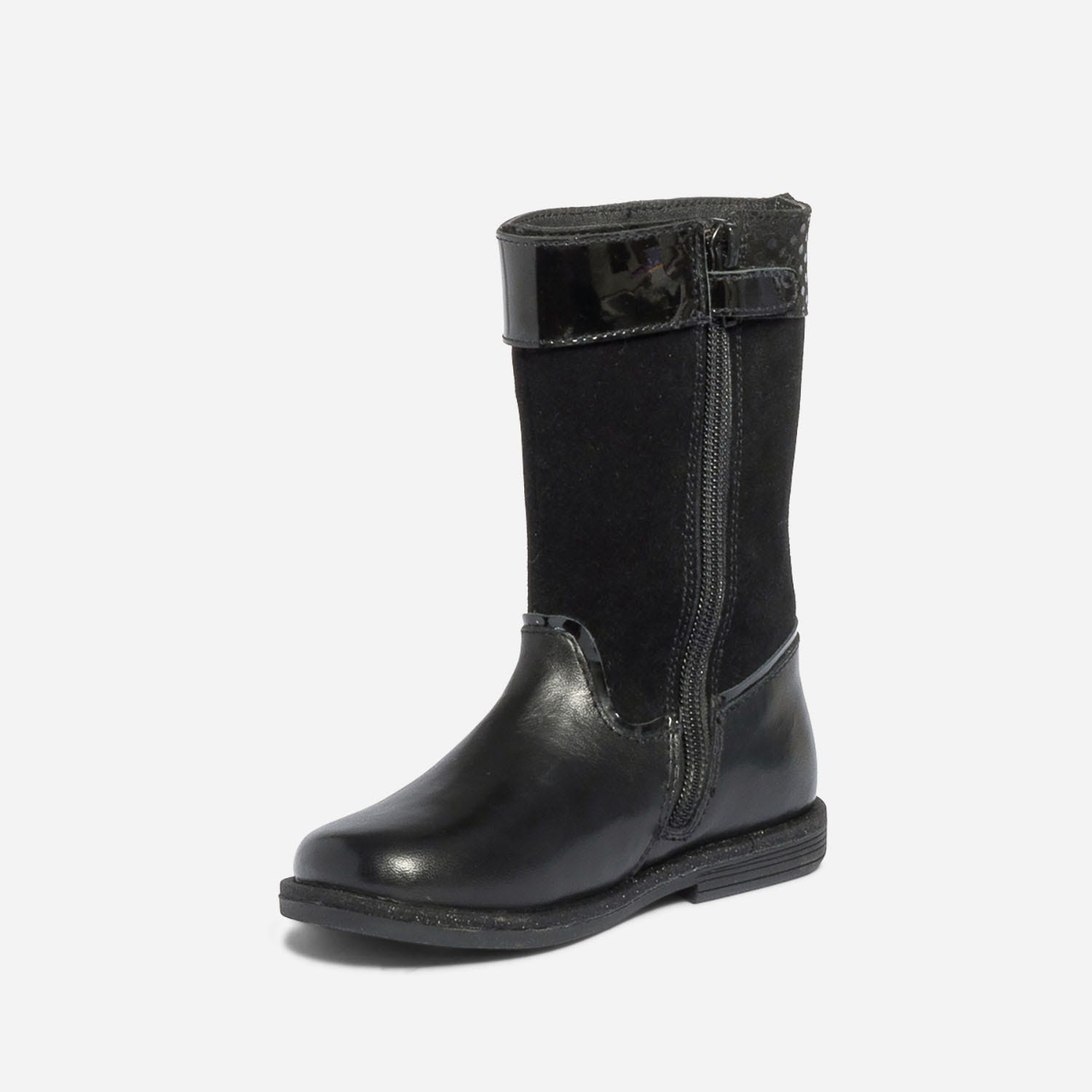 Botte noire bi matière à boucle vernie