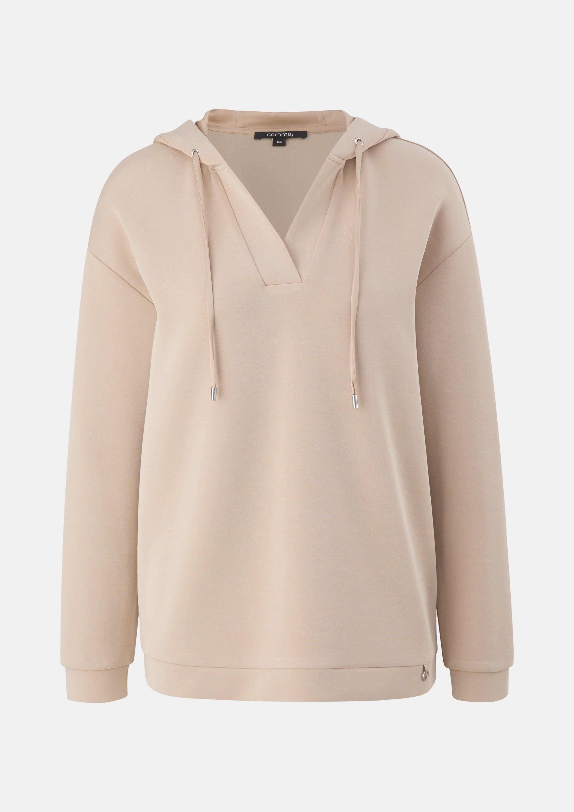Sweatshirt mit tiefem V-Ausschnitt - helles beige