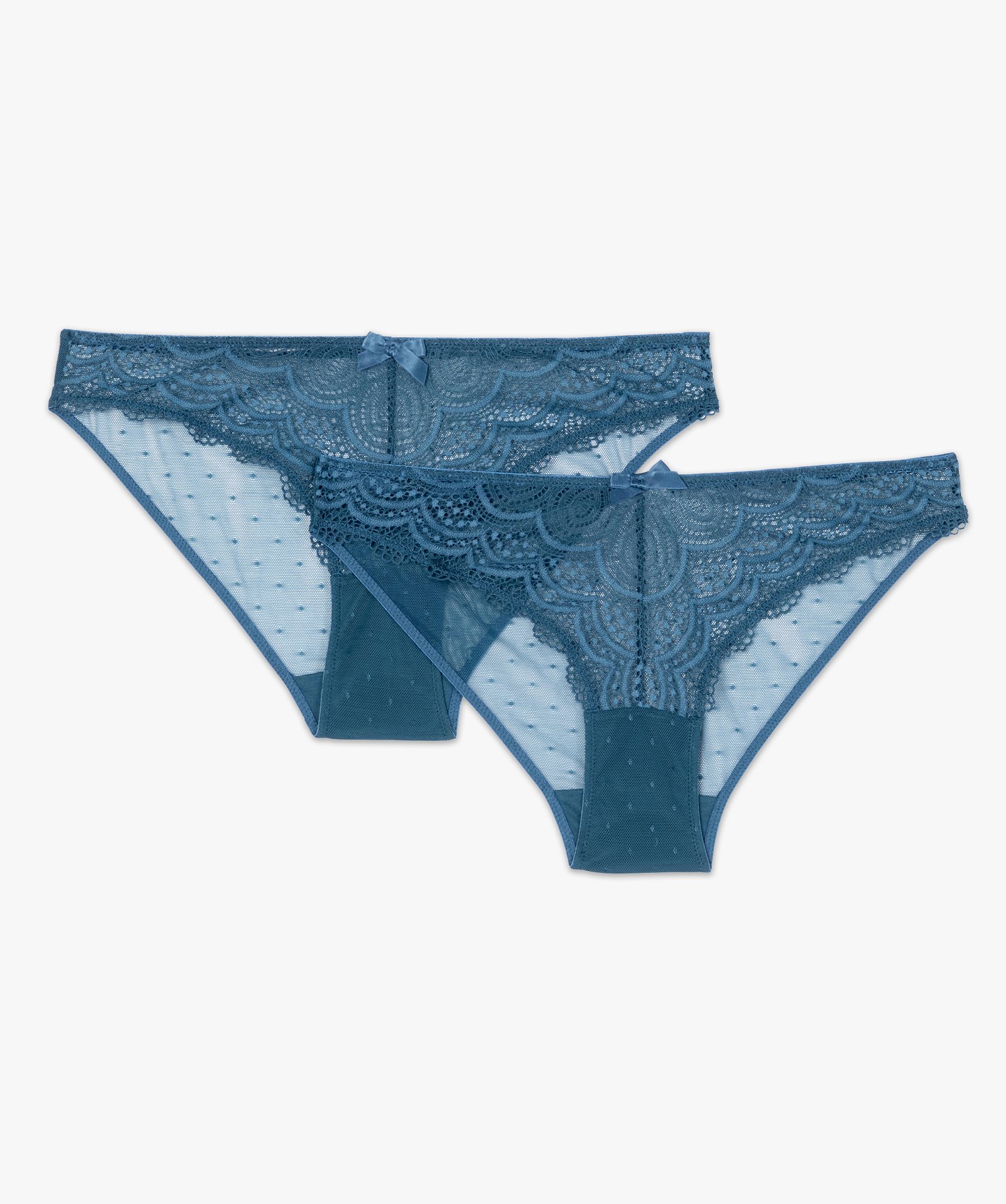 Culotte en dentelle et tulle femme (lot de 2) bleu | GEMO