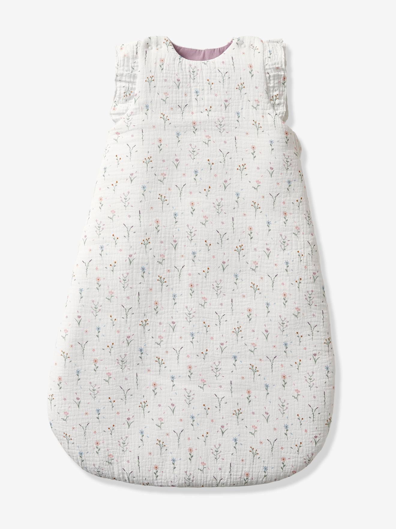 Vertbaudet Ärmelloser Baby Schlafsack PROVENCE Oeko-Tex personalisierbar - wollweiß/mehrfarbig