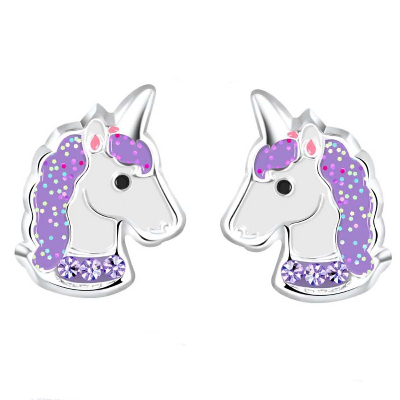 schmuck23 Ohrstecker-Set 2 Paar Kinder Ohrringe Einhorn Blume 925 Silber (Set, 2 Paar Ohrringe), Mädchen Schmuck Set Kristalle