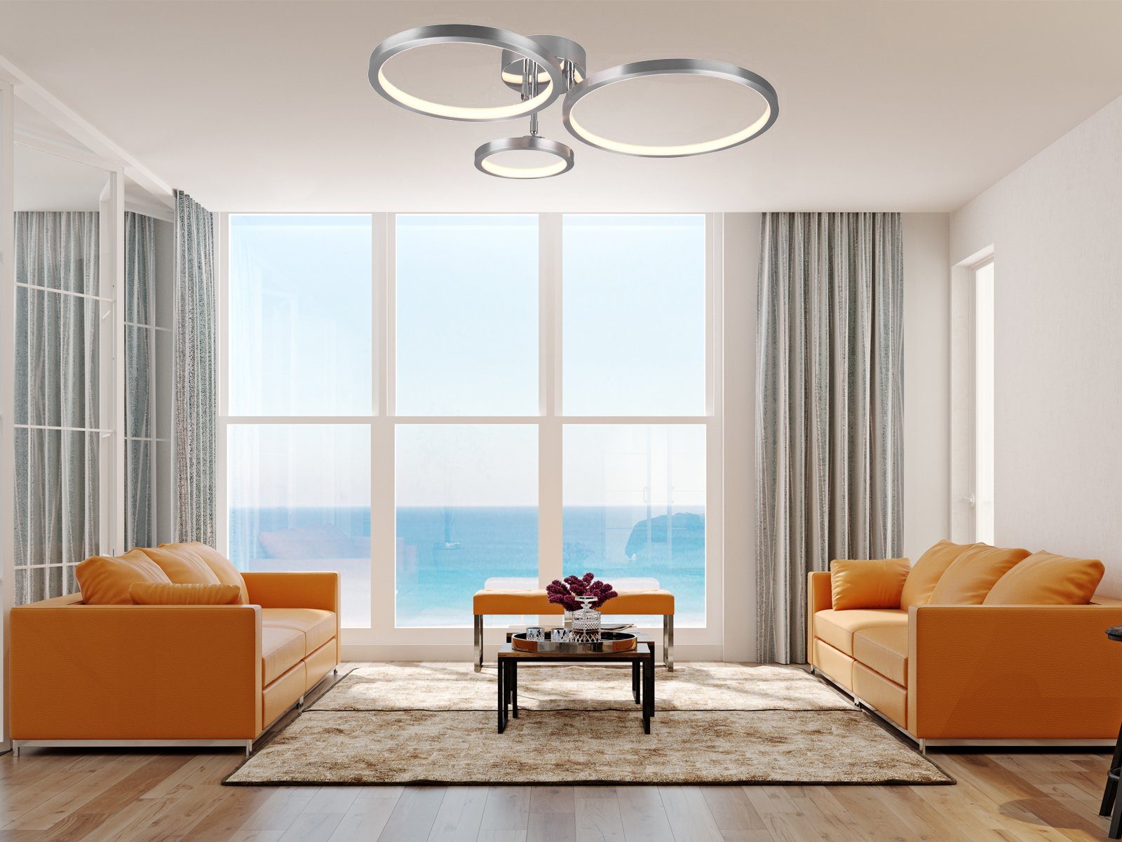 meineWunschleuchte LED Deckenleuchte, Dimmer, LED fest integriert, Warmweiß, Ringe schwenkbar, coole Designer Lampen Jugendzimmer, B. 71cm, Silber