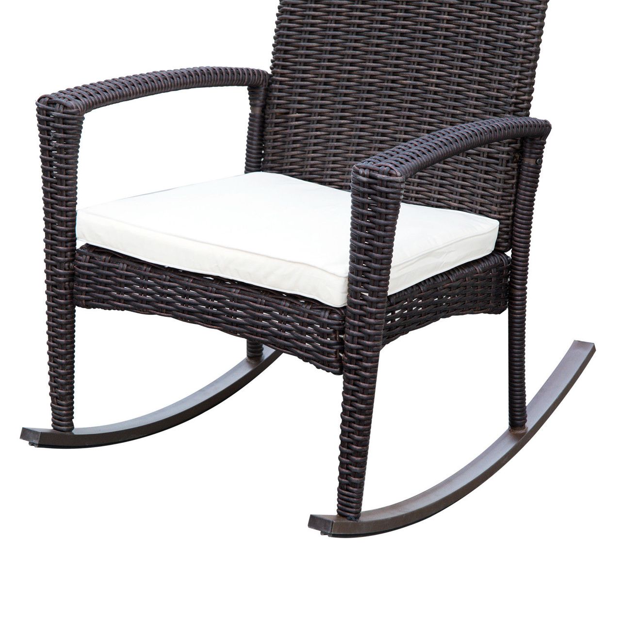 Outsunny Schaukelstuhl mit Kissen Polyrattan Metall Braun 66x88x98cm