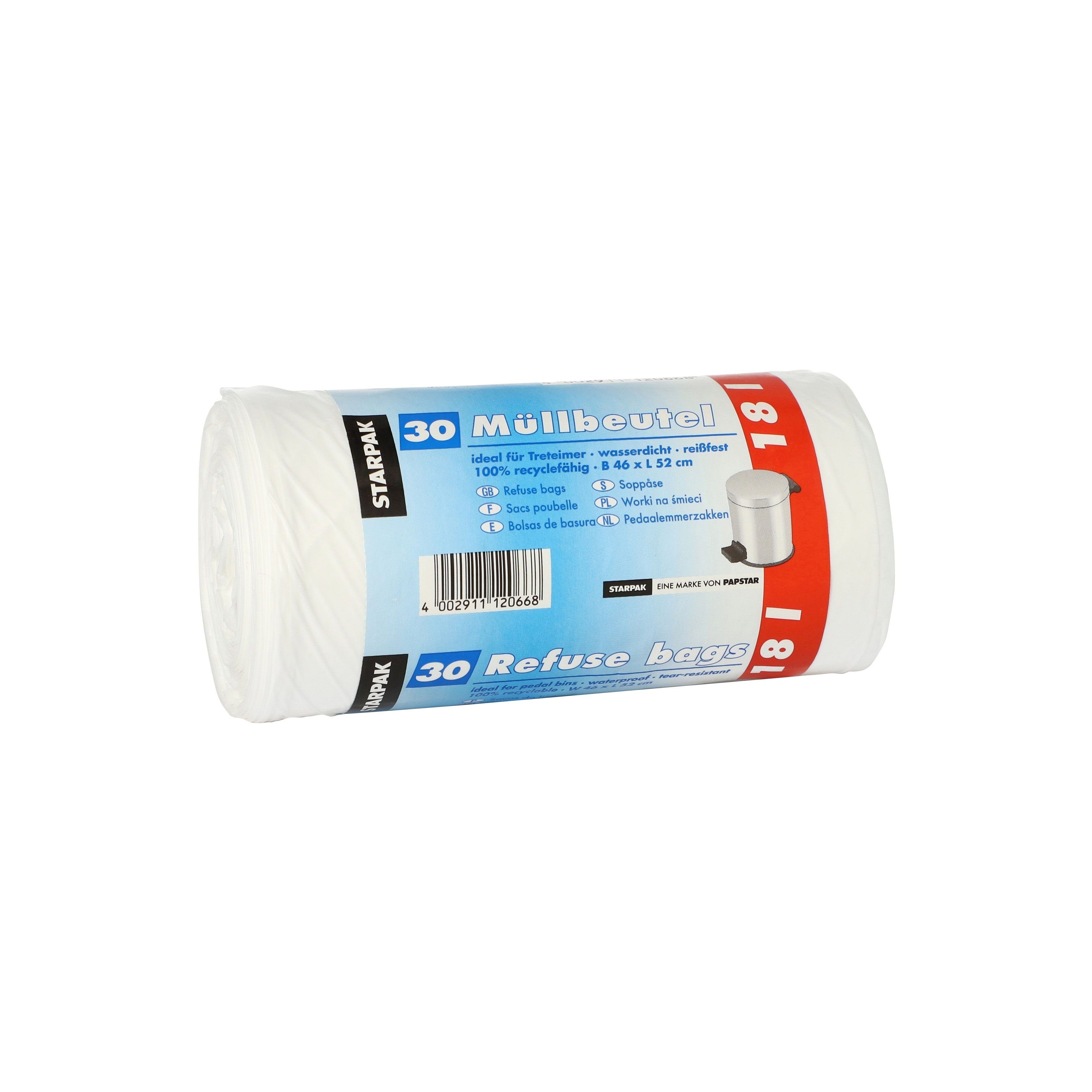 PAPSTAR Dämmplatte STARPAK Mülleimerbeutel LDPE, 18 Liter, weiß