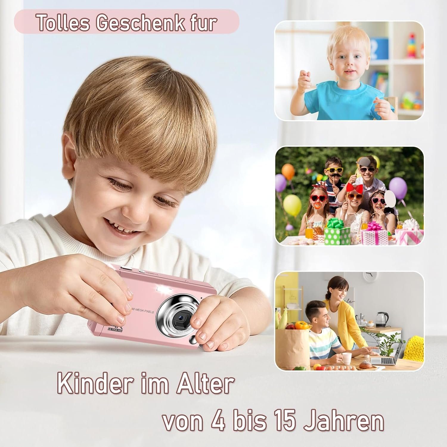 A Ade kompakte Digitalkamera, 4K HD 1080P 48MP Fotokamera mit 32 GB SD-Karte Kompaktkamera (48 MP, 16-fachem Digitalzoom, elektronischer Bildstabilisator)