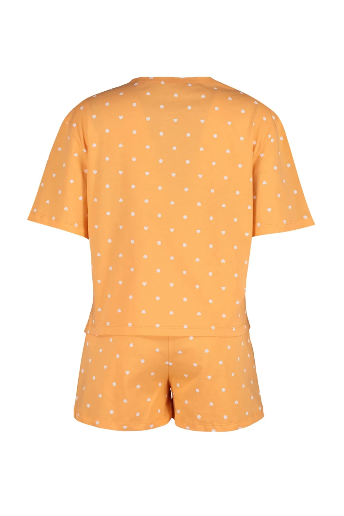 Trendyol Collection  Orangefarbenes Pyjama-Set aus T-Shirt und Shorts mit Herzmuster aus 100 % Baumwolle THMSS21PT1485