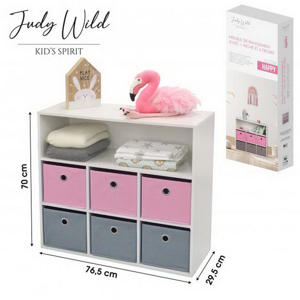 Judy Wild Schubkastenkommode Kinder-Kommode Kinder-Regal Holzregal, Kinderregal mit farbigen Boxen Schublanden