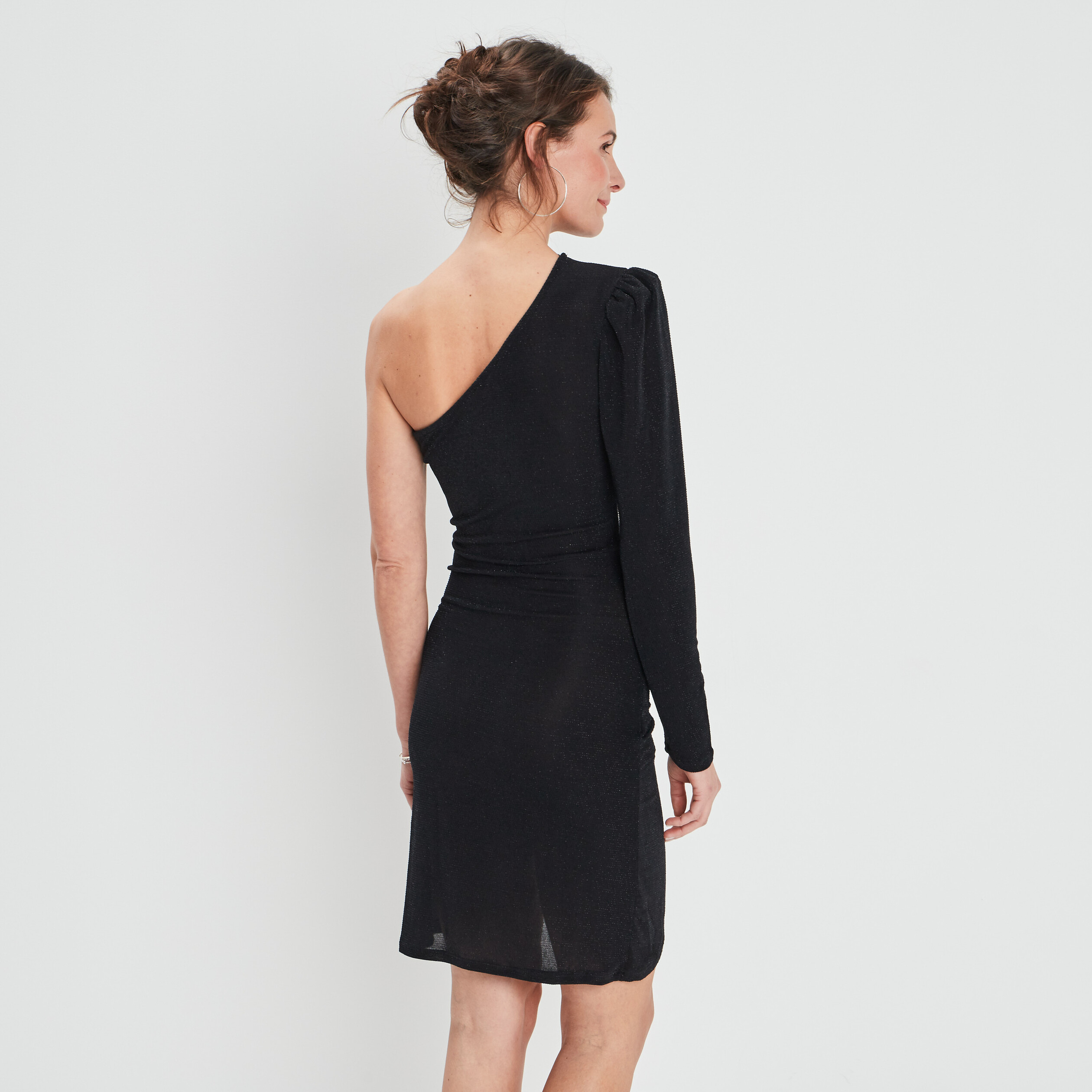 Robe courte ajustée asymétrique noir femme | La Halle