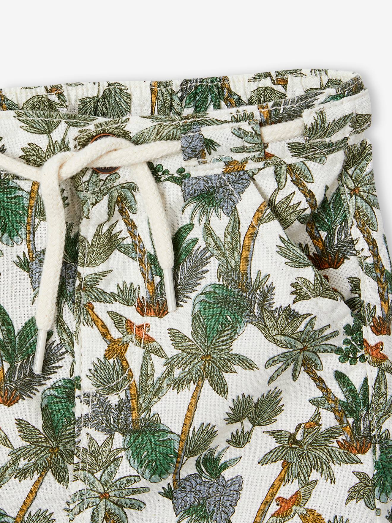 Short jungle bébé en coton et lin écru