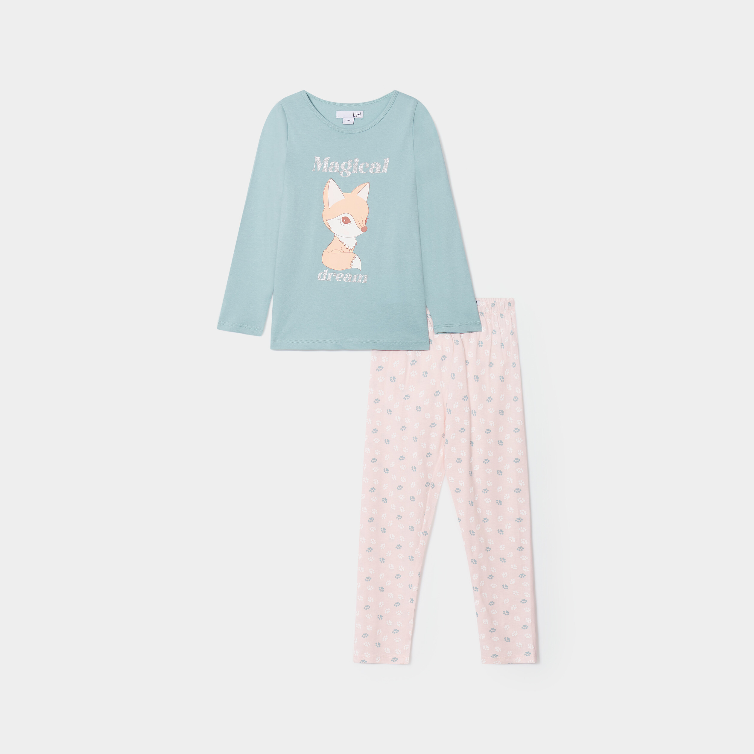 Ensemble pyjama 2 pièces coton vert clair fille | La Halle