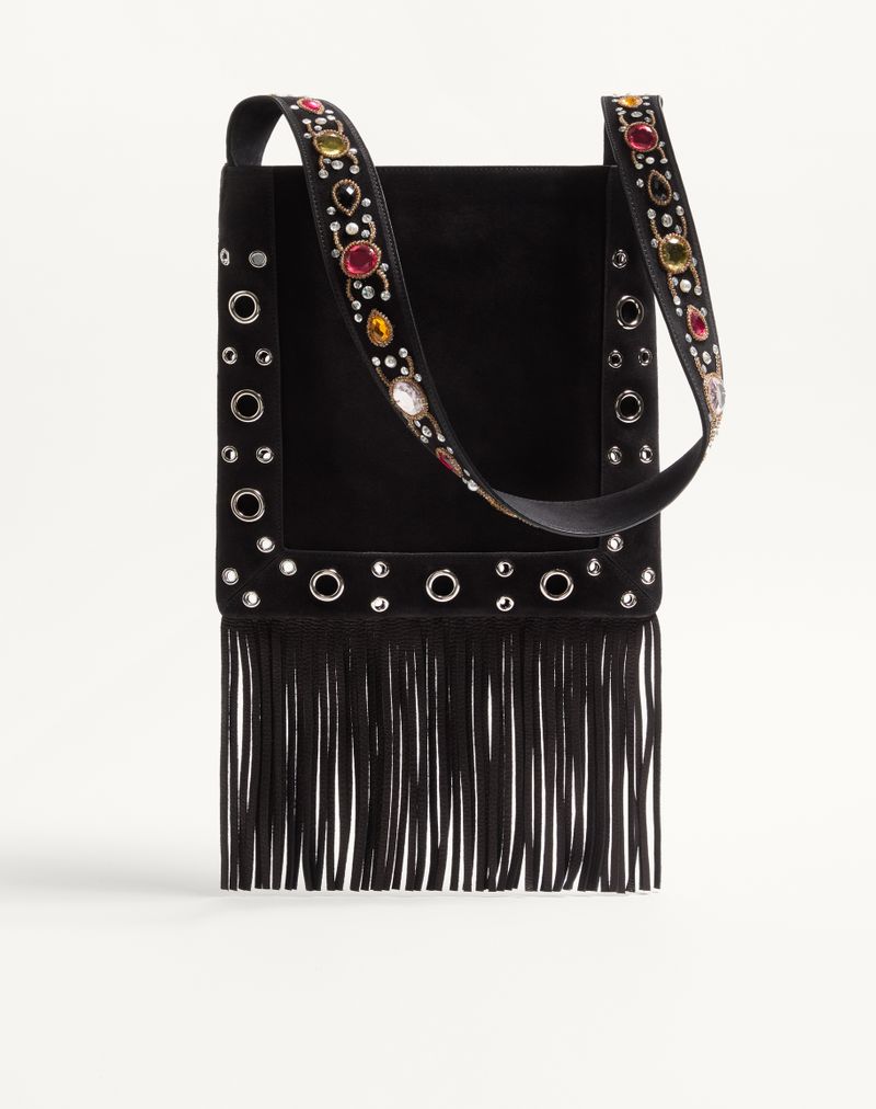 Sac bandoulière brodé Valentino Garavani Nellcôte à franges