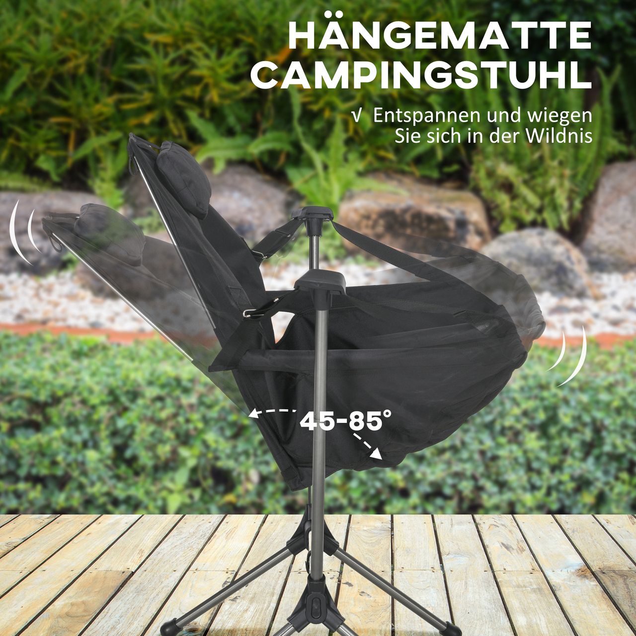 Outsunny Hängematte Campingstuhl Faltbar Gartensessel Regiestuhl Oxford, Schwarz