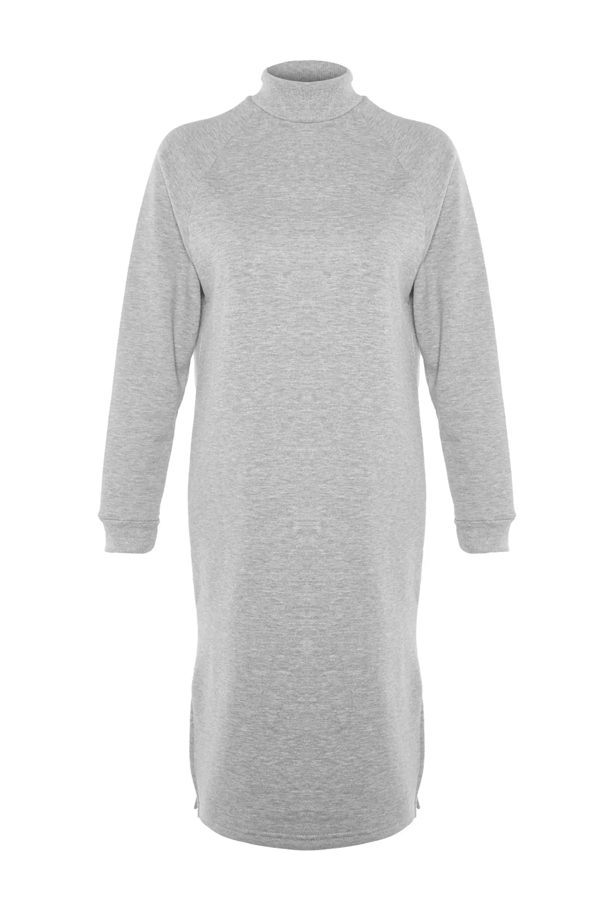 Trendyol Collection  Grau meliertes blaues Midi-Strickkleid mit Schal TWOAW23EL00713