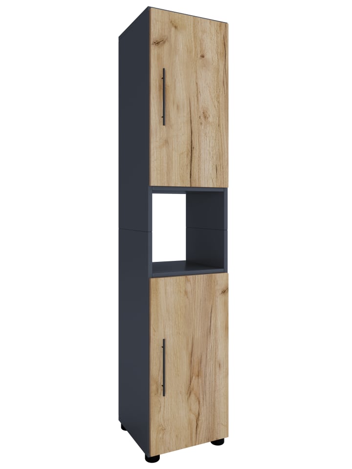 VCM  Holz Badmöbel Badschrank Hochschrank Flandu in Anthrazit / Honig-Eiche günstig kaufen onesize