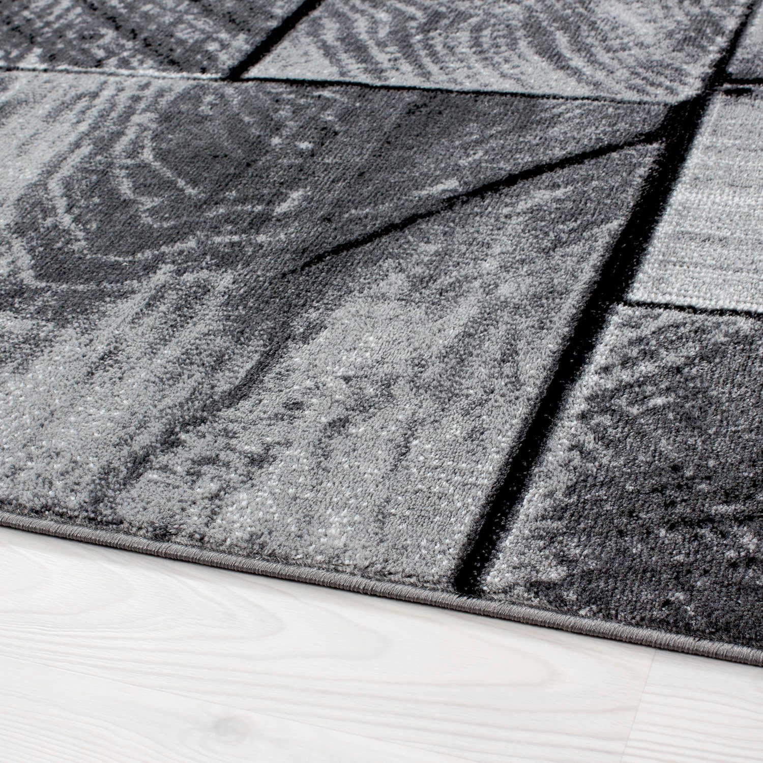 Designteppich 3D-Holzdesign, Carpetsale24, Läufer, Höhe: 12 mm, Modern Kurzflor Teppich Wohnzimmer Holz Optik Schwarz versch. größe