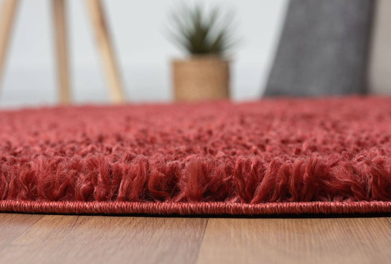 MyFlair Teppich Elodie, 120cm x 120cm, Farbe Weinrot, rund, Florhöhe 37mm