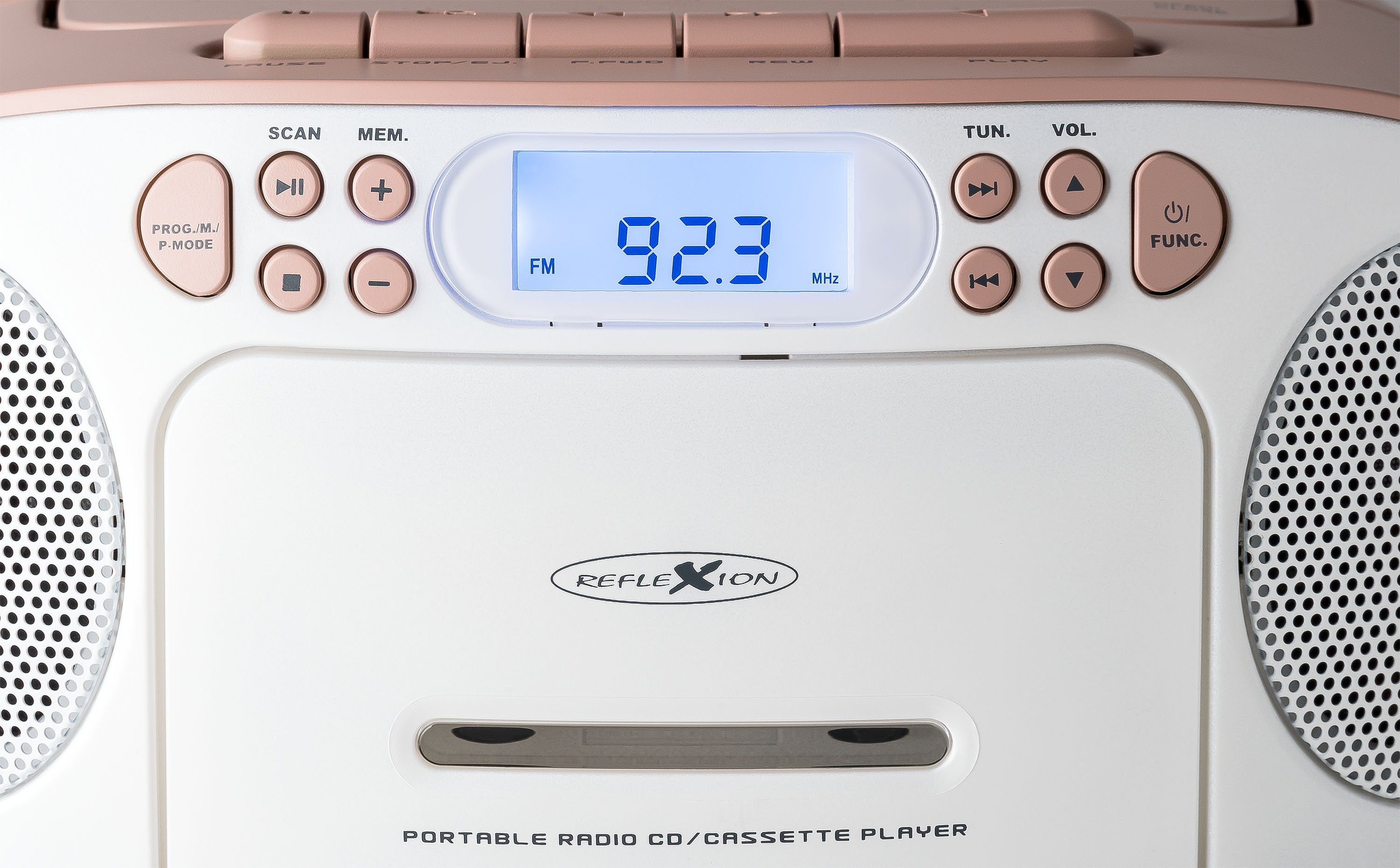Reflexion RCR2260 Boombox (UKW PLL Stereo Radio, 20 W, Tragbare Boombox CD/Radio/Kassette, LCD-Display, AUX-Eingang, Kopfhörer-Anschluss)