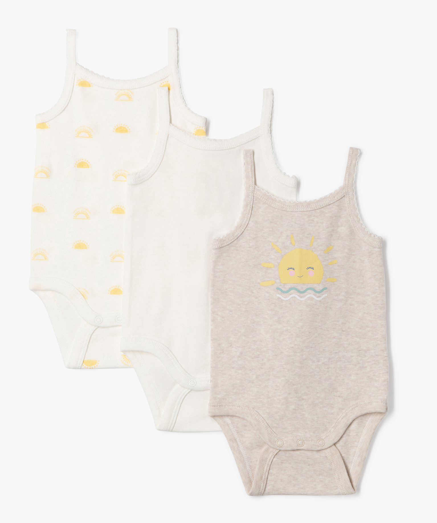 Body bébé à bretelles et motif (lot de 3) beige | GEMO