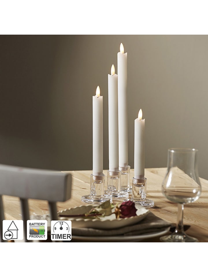 STAR Trading LED-Stabkerzen 'Flamme', Echtwachs, 4er-Set, weiß günstig kaufen onesize