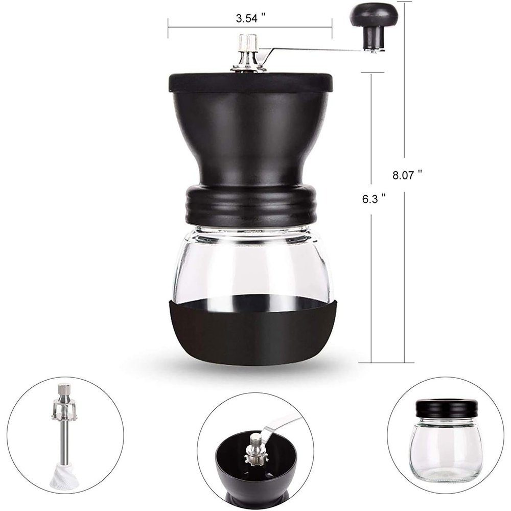 Zimtky Kaffeemühle Kaffeemühle manuell, mit 2 Gläsern Edelstahlgriffe, kaffeemühlen