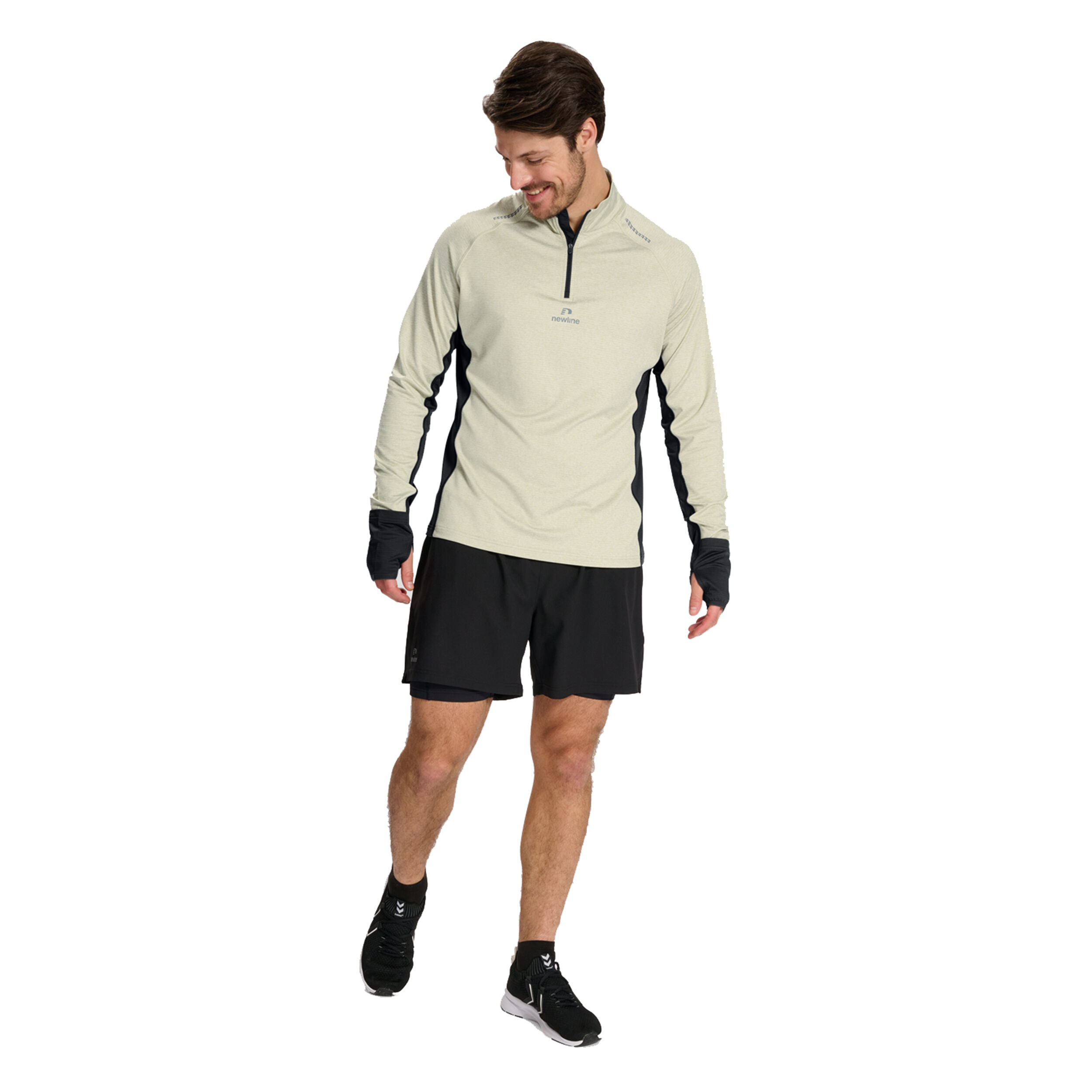 Mesa Half-Zip Lauftop Herren - Beige, Schwarz