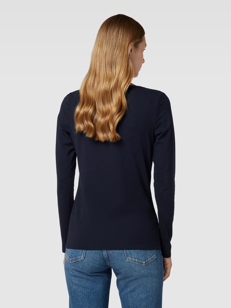 Longsleeve mit U-Ausschnitt Modell 'Basic' in marineblau