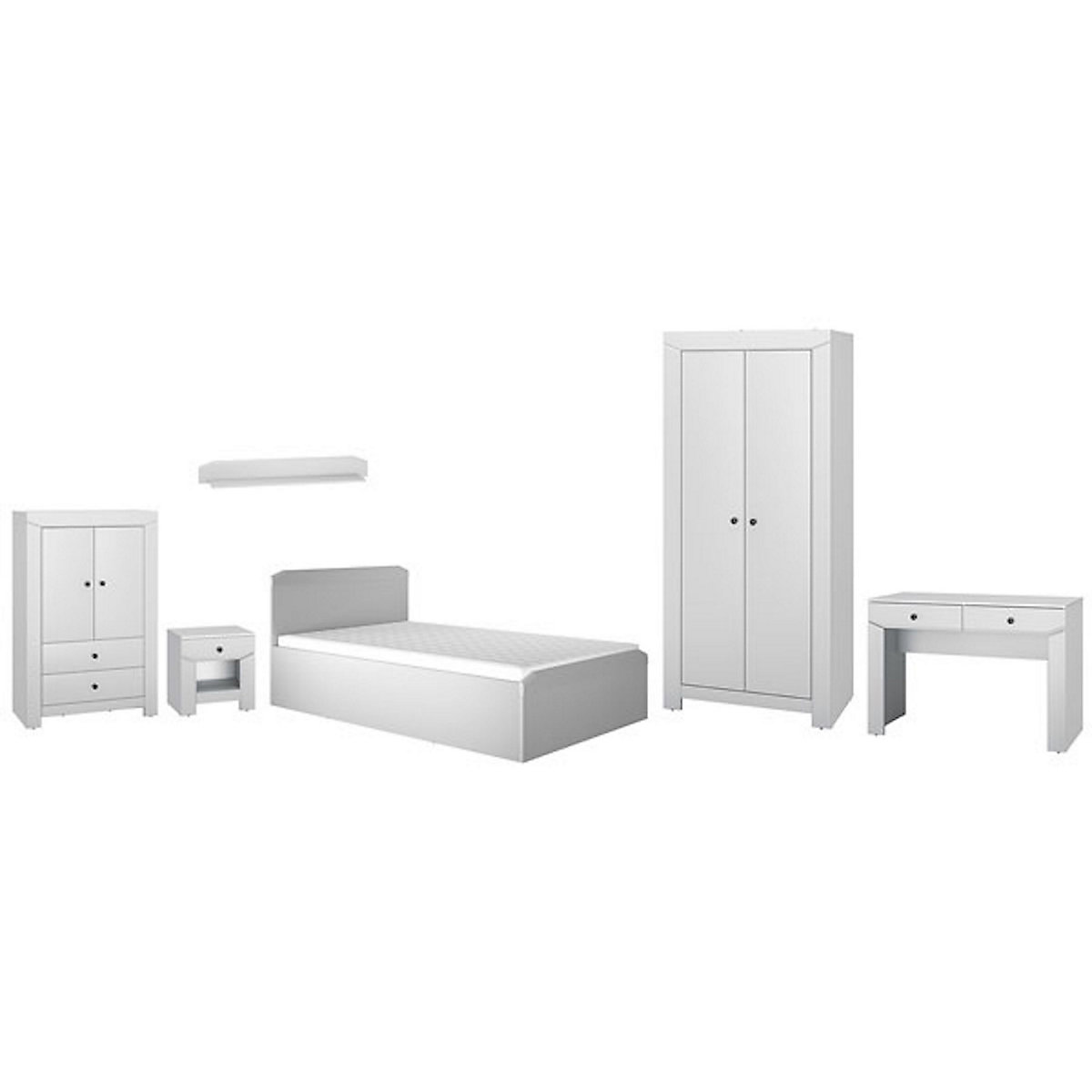 Jugendzimmer-Set Terni 6-teilig mit Kleiderschrank, Stauraumschrank, Bett, Nachtkonsole, Wandboard und Schreibtisch