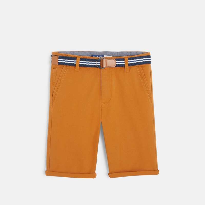 Bermuda en toile + ceinture beige garçon